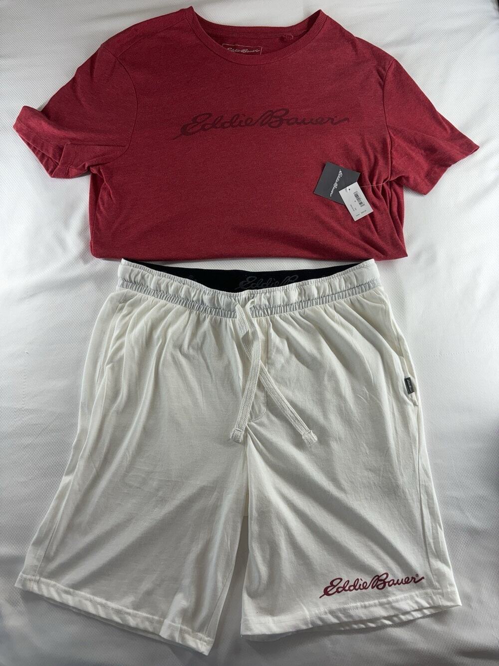 Eddie Bauer Lounge Shorts and T Shirt Set men’s Size medium. FINE White Shorts